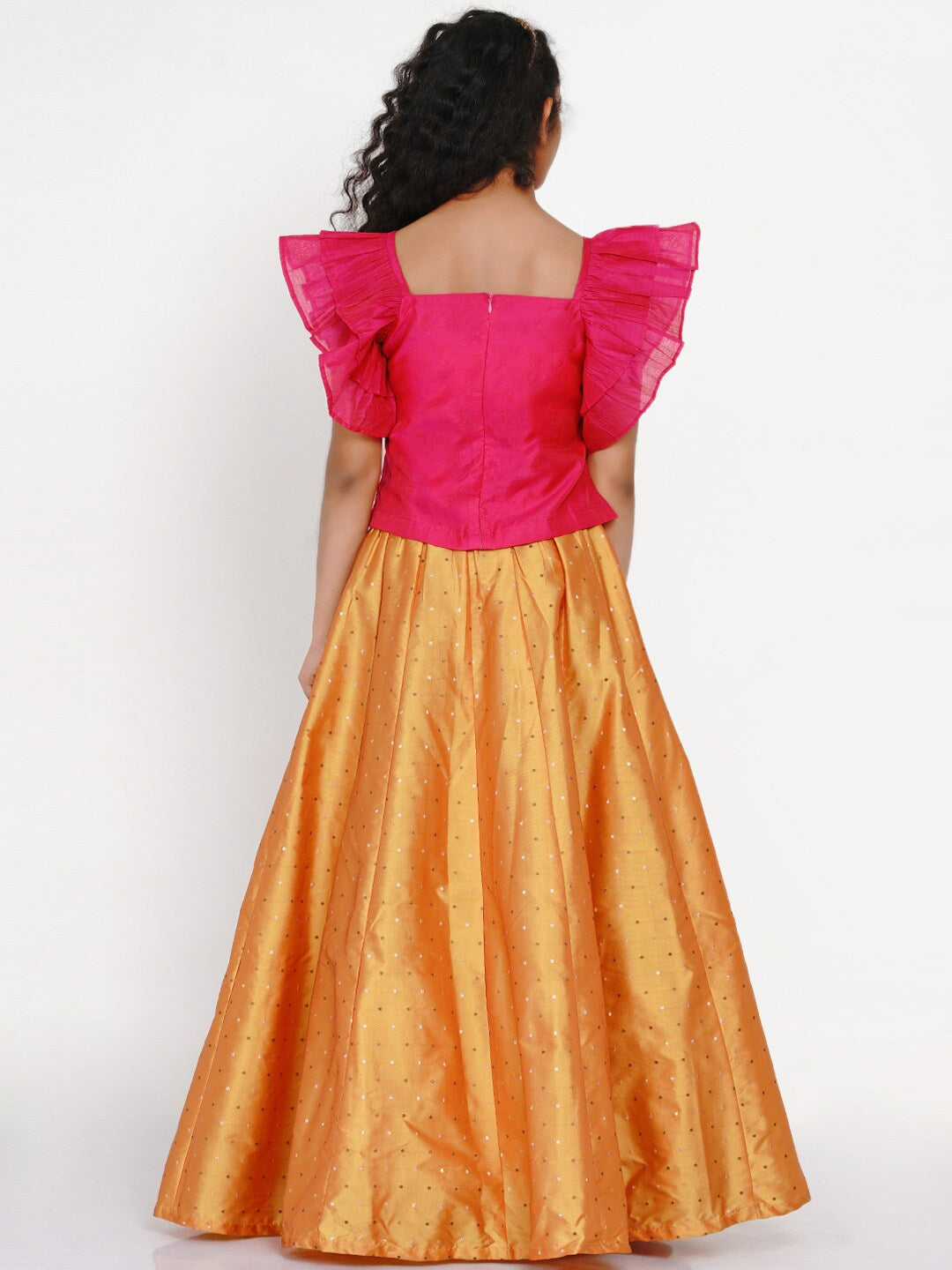 Girls Pink & Orange Thread Work Ready to Wear Lehenga & Blousewomensfashionfun