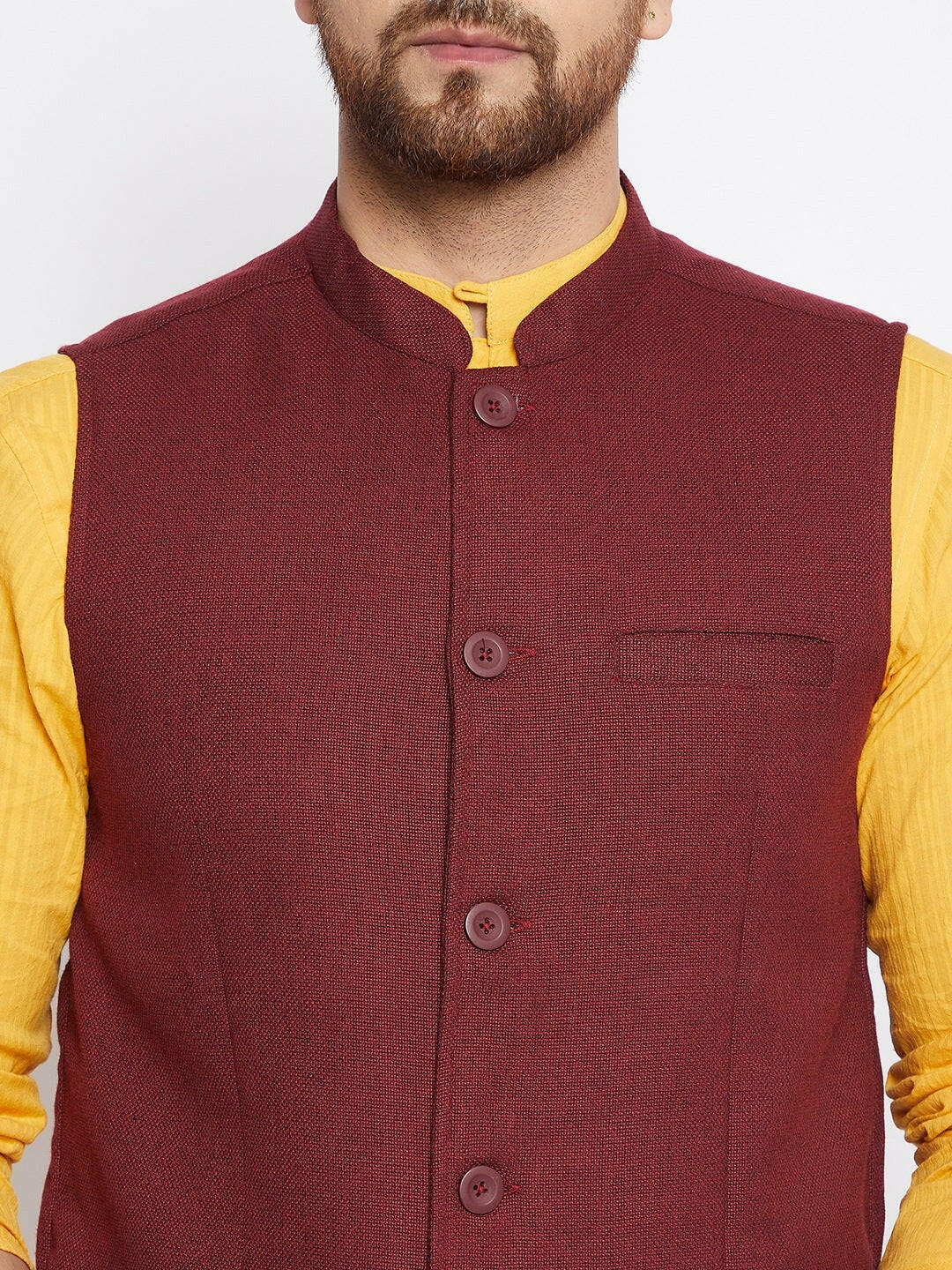 Maroon Woven Design Nehru Jacket