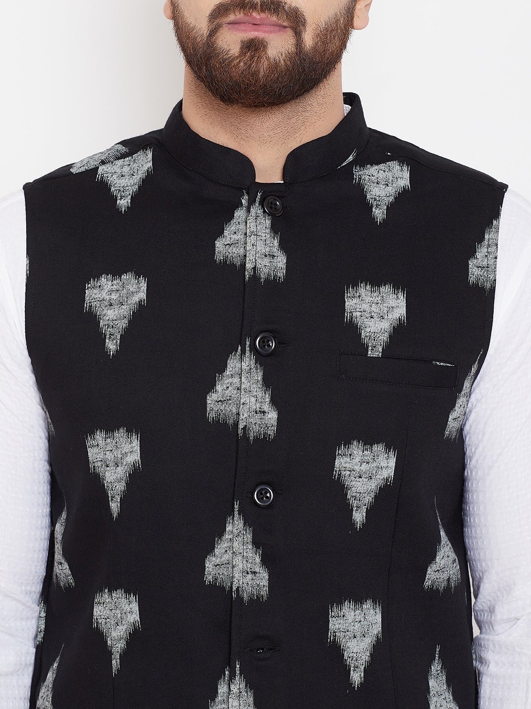 Black Geometric Print Nehru Jacket