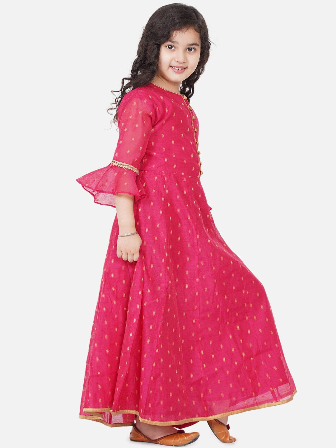 Girls Pink Bell Sleeves Ethnic Maxi Dresswomensfashionfun