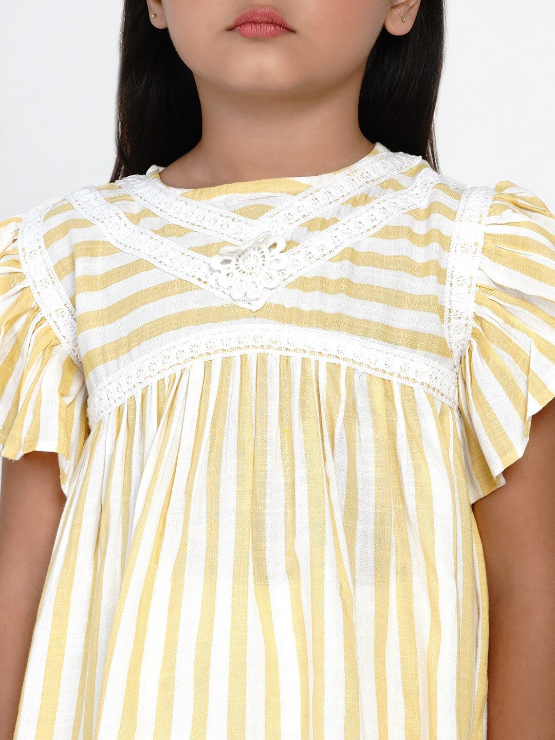 Girls Yellow & Off-White Striped Top with CaprisWomensFashionFun.com