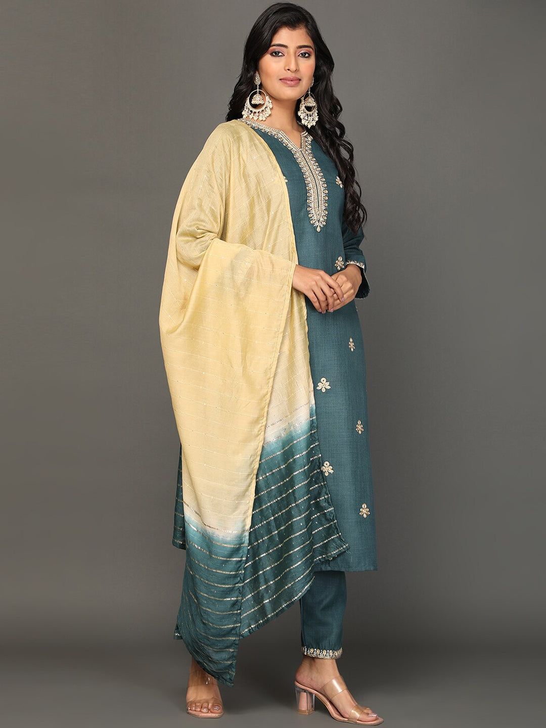 Ethnic Motifs Embroidered Zari Kurta with Trousers & Dupatta WomensFashionFun.com