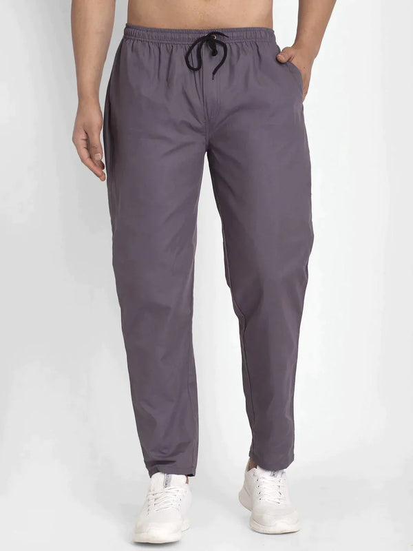 Men's Grey Solid Cotton Track Pants | WomensFashionFun