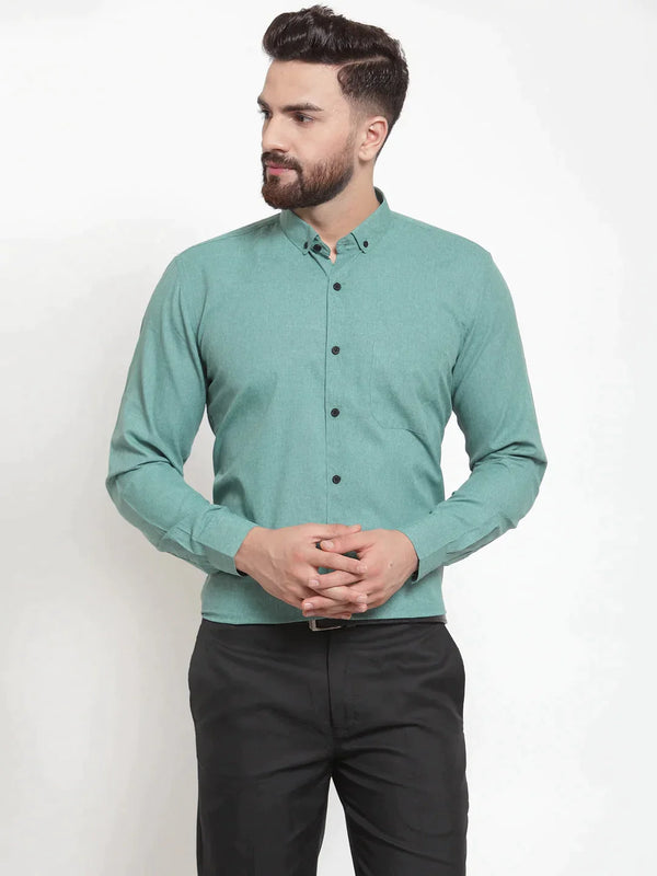 Green Men's Cotton Solid Button Down Formal Shirts | WomensfashionFun.com