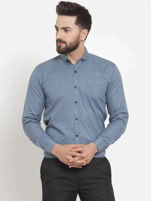 Grey Men's Cotton Solid Button Down Formal Shirts | WomensfashionFun.com