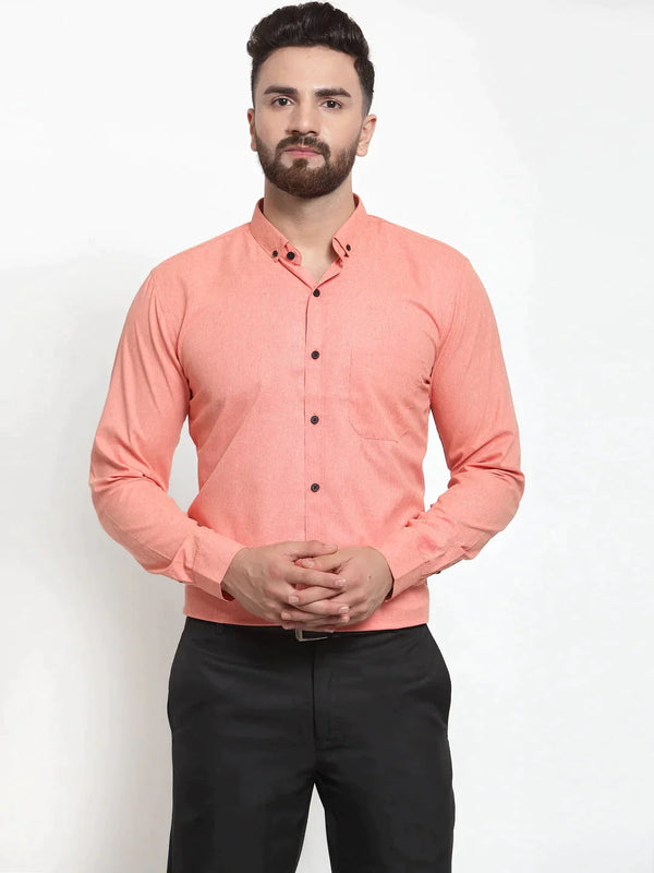 Peach Men's Cotton Solid Button Down Formal Shirts | WomensfashionFun.com
