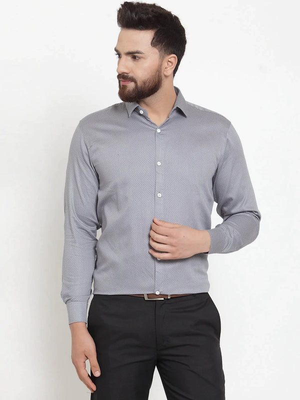 Grey Men's Cotton Polka Dots Formal Shirts | WomensfashionFun.com
