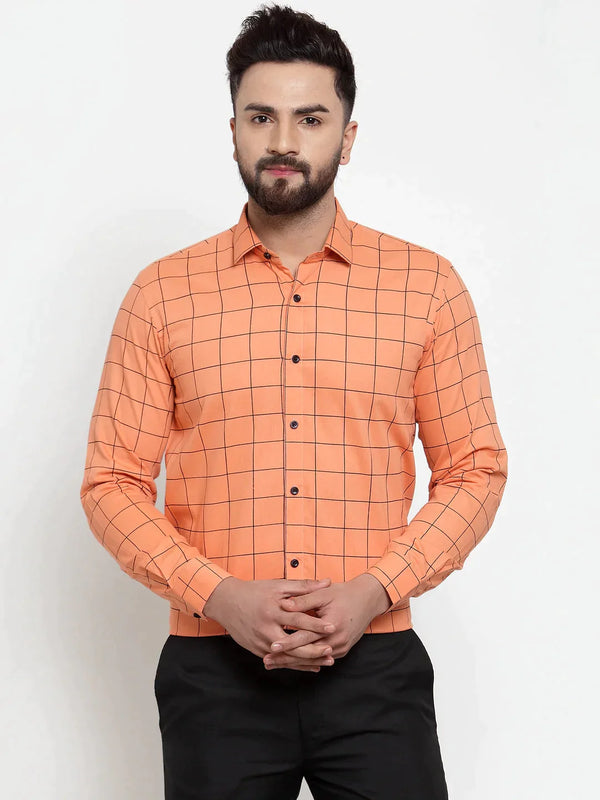 Orange Men's Cotton Checked Formal Shirts | WomensfashionFun.com