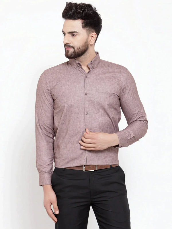 Brown Men's Cotton Solid Button Down Formal Shirts | WomensFashionFun