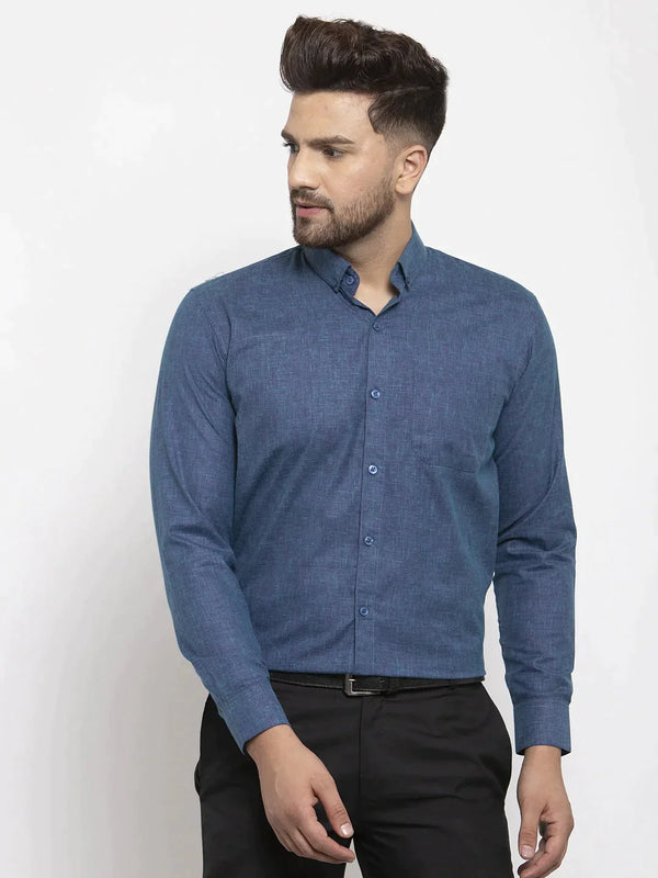 Blue Men's Cotton Solid Button Down Formal Shirts | WomensfashionFun.com