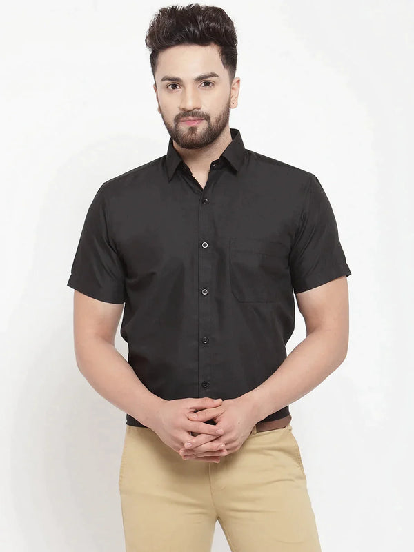 Black Men's Cotton Half Sleeves Solid Formal Shirts | WomensfashionFun.com