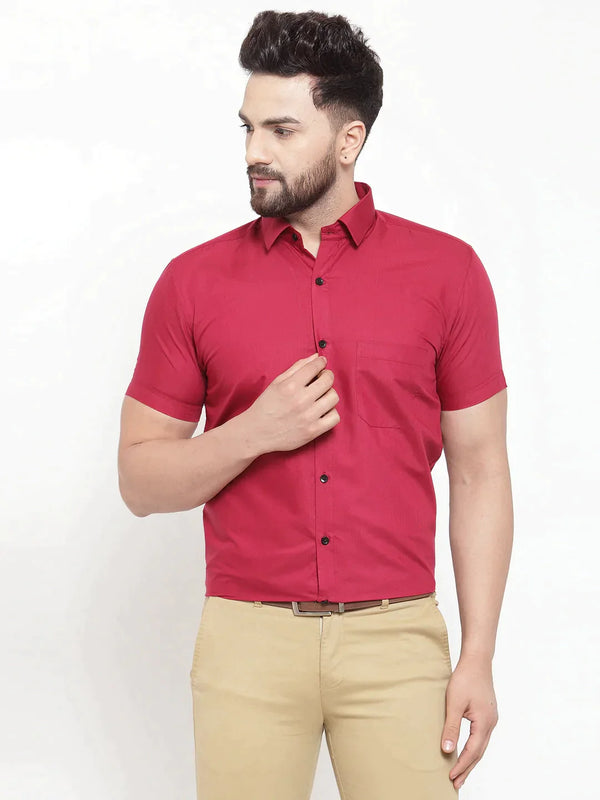 Maroon Men's Cotton Half Sleeves Solid Formal Shirts | WomensfashionFun.com