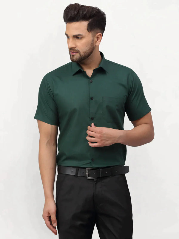 Olive Men's Cotton Half Sleeves Solid Formal Shirts | WomensfashionFun.com