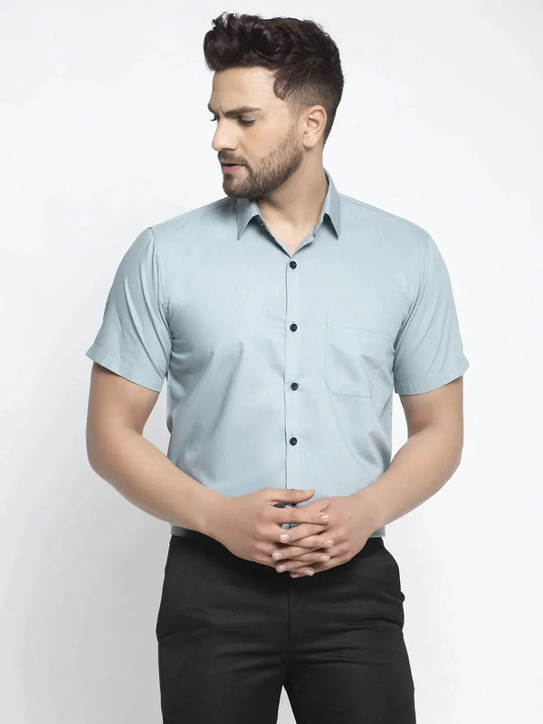 Green Men's Cotton Half Sleeves Solid Formal Shirts | WomensfashionFun.com