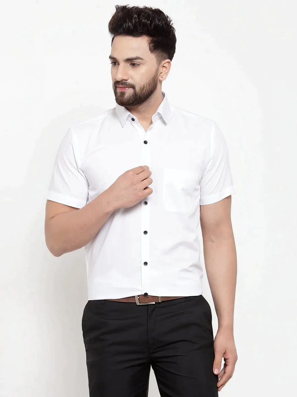 White Men's Cotton Half Sleeves Solid Formal Shirts | WomensfashionFun.com