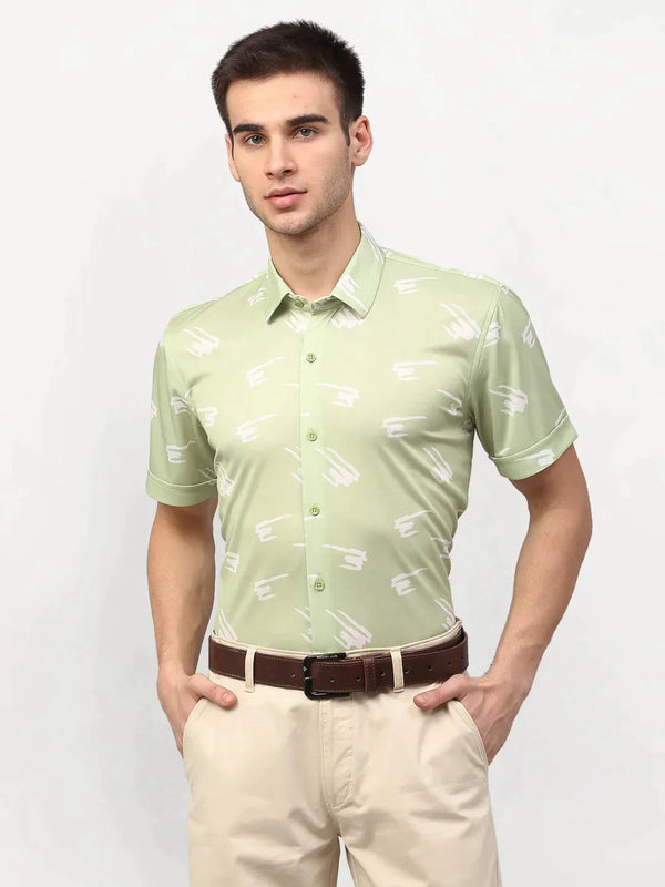 Green Men's Printed Lycra Half Sleevess Formal Shirts | WomensFashionFun