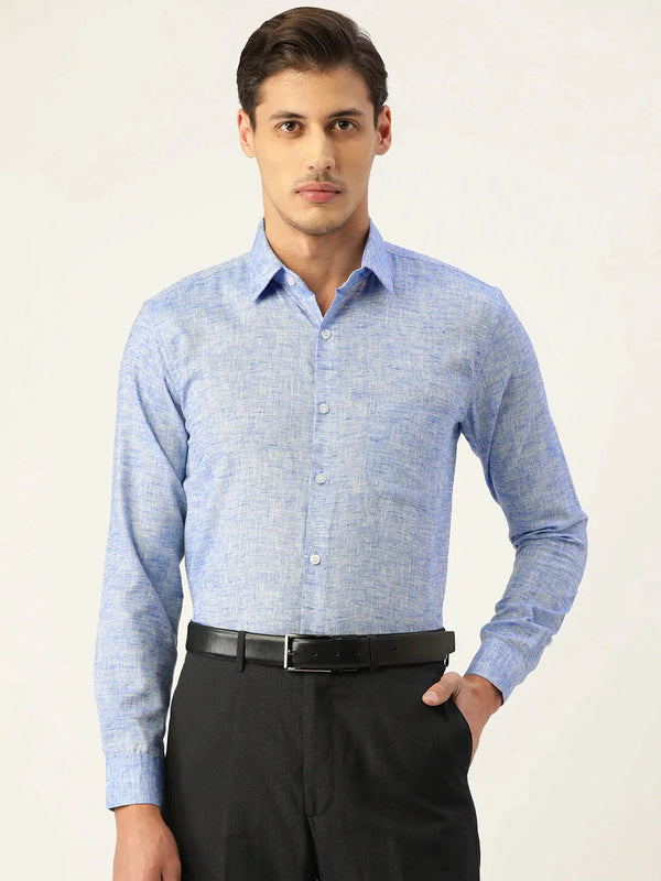 Blue Men's Solid Cotton Formal Shirt | WomensfashionFun.com