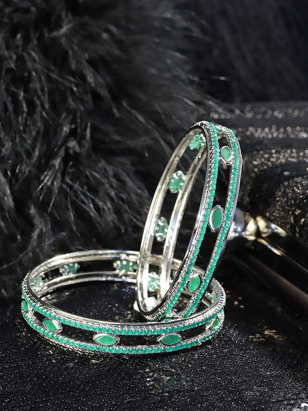 Set Of 2 Silver-Plated Emerald Studded Bangles | womensFashionFun.com