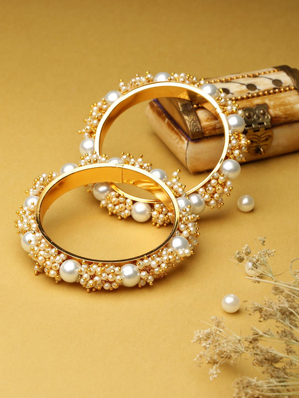 Set Of 2 Gold-Plated Pearls Studded Bangles | WOMENSFASHIONFUN