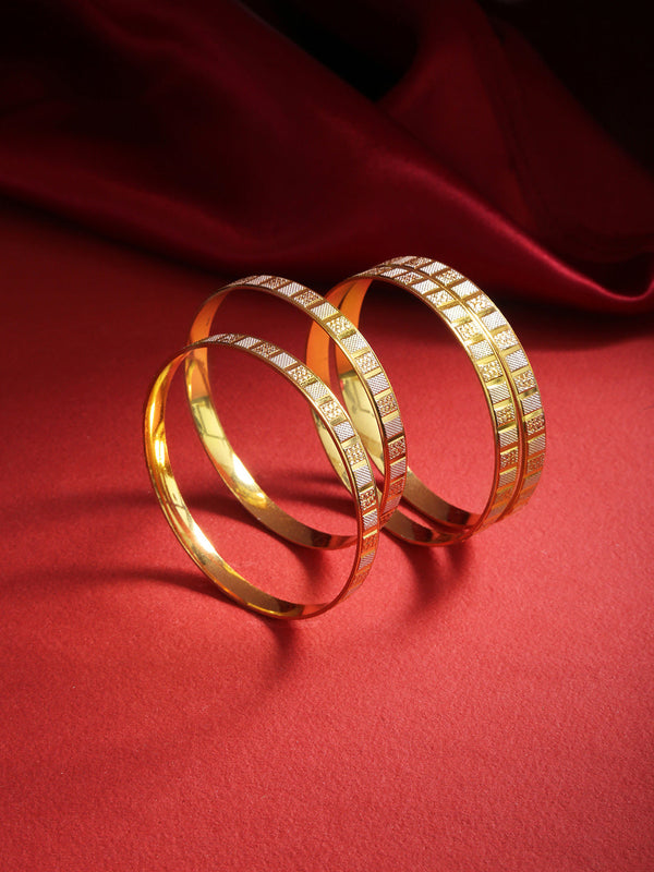 Set Of 4 Gold-Plated Dual Tone Textured Bangles | WOMENSFASHIONFUN