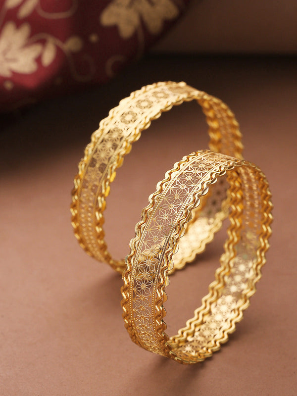 Set Of 2 Gold-Toned Detailed Jali work Bangles | WOMENSFASHIONFUN