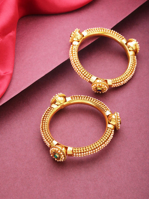 Set Of 2 Gold-Plated Pearls Studded Borla Bangles | WOMENSFASHIONFUN