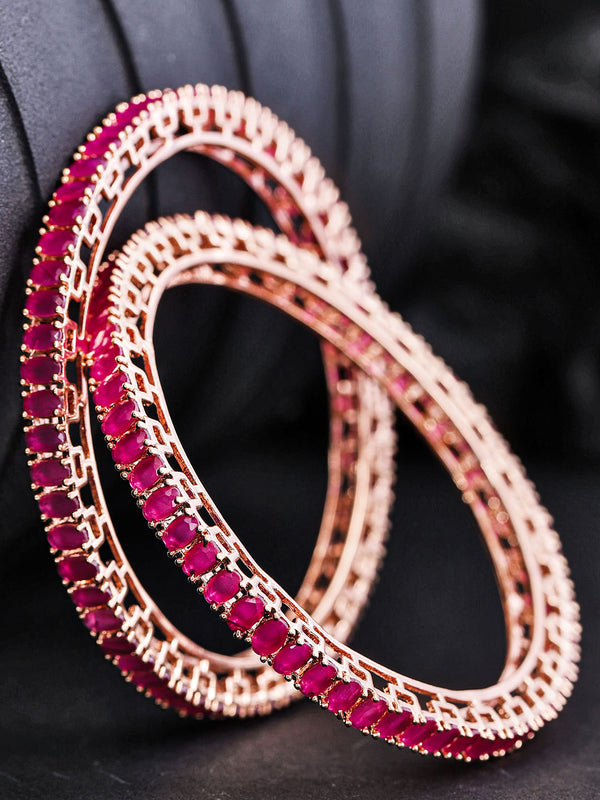 Set Of 2 Rose Gold Plated Maroon Stone Studded Beautiful Handcrafted Bangles | WOMENSFASHIONFUN