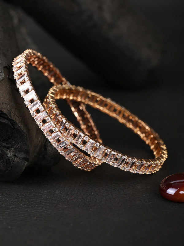 Golden Blush-Artificial Stones Rose Gold Plated Bangle Set of 2 | WOMENSFASHIONFUN