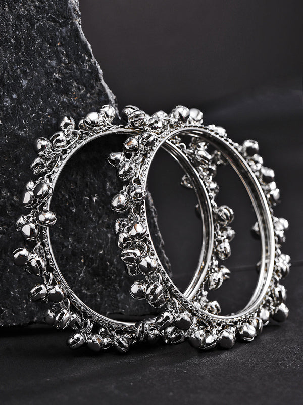 Set Of 2 Silver Plated Beautiful Traditional Gunghroo Bangles For Women | WOMENSFASHIONFUN