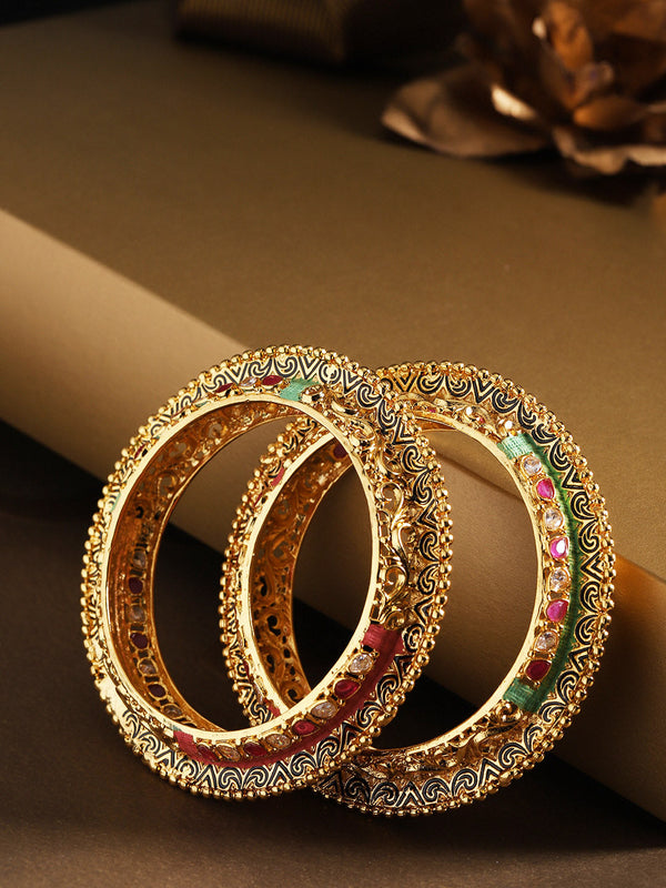 Set Of 2 Gold-Plated Stones Studded Meenakari Bangles | WOMENSFASHIONFUN