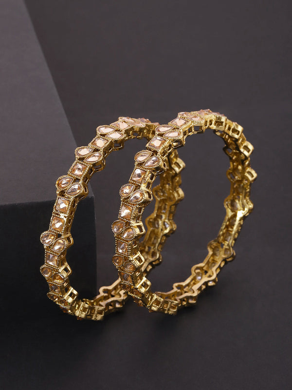 Set Of 2 Gold-Plated Stones Studded Bangles | WOMENSFASHIONFUN
