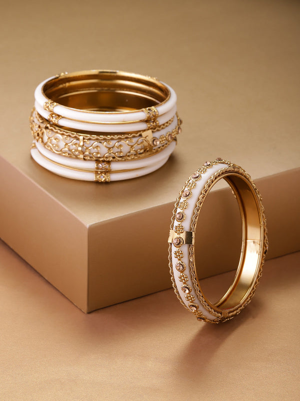 Set Of 6 Gold-Plated Ivory Coloured Handcrafted Bangles | WOMENSFASHIONFUN