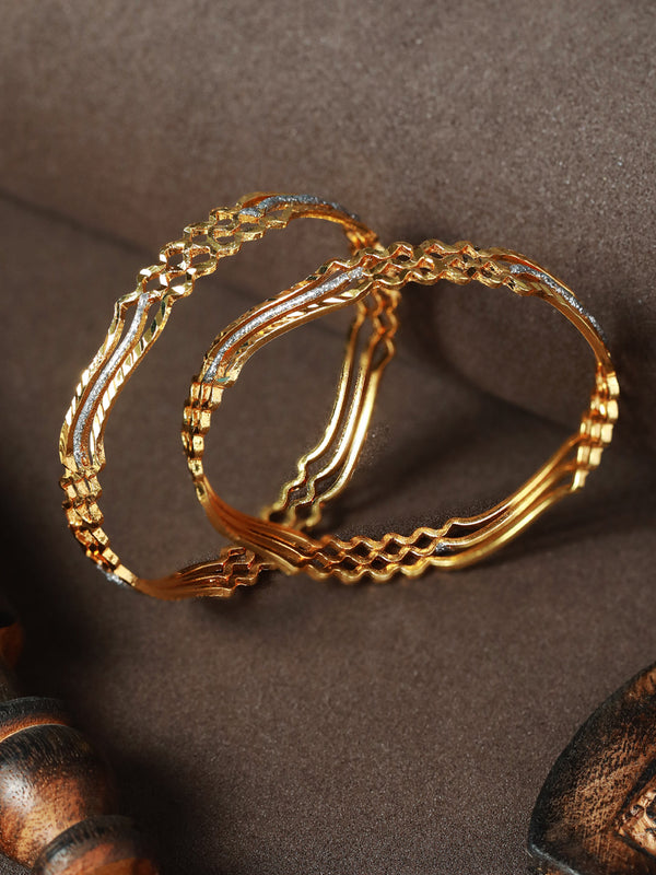 Shimmery Multilayer Gold Plated Bangle Set of 2 | WOMENSFASHIONFUN
