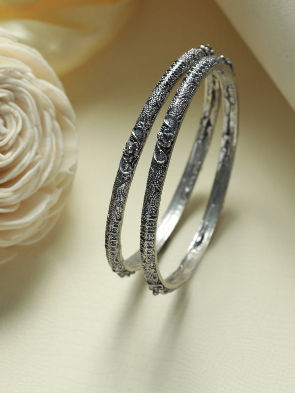 Floral Pattern Oxidised Silver Bangle Set of 2 | WOMENSFASHIONFUN