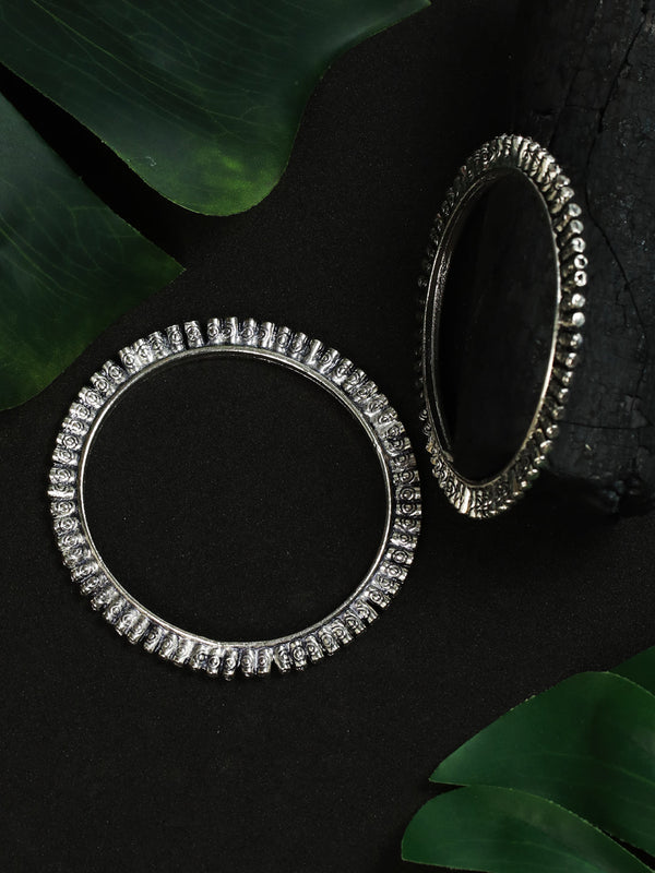 Elegant Embossed Cells Oxidised Silver Bangle Set of 2 | WOMENSFASHIONFUN