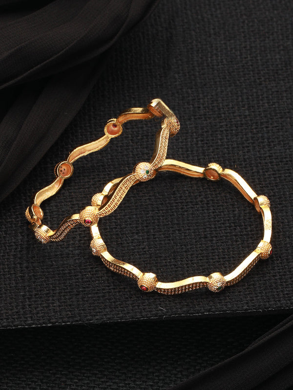 Round Leaf Design Gold-Plated Bangle Set of 2 | WOMENSFASHIONFUN