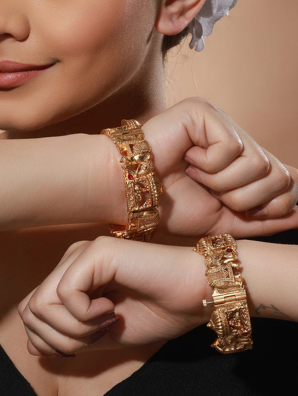 Studded Doli Pattern Gold-Plated Bangle Set of 2 | WOMENSFASHIONFUN