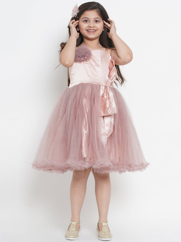 Girls Peach-Coloured Colourblocked Fit and Flare Dress | womensfashionfun