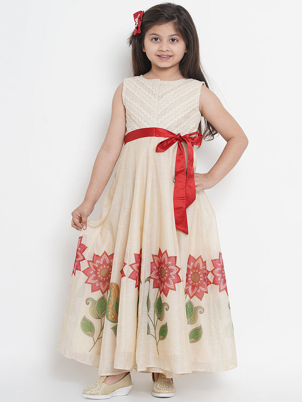 Beige & Red Floral Maxi Dress | womensfashionfun