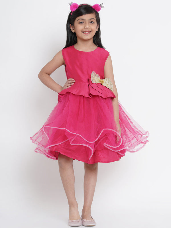 Girls Fuchsia Pink Embellished Fit And Flare Dress | WomensfashionFun.com