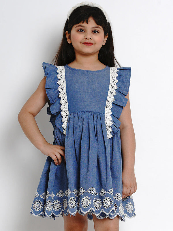 Girls Blue Solid Fit And Flare Dress | womensfashionfun