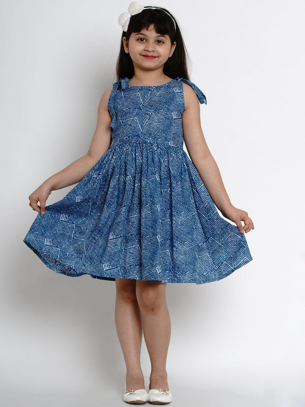 Girls Blue Printed Fit And Flare Dress | WomensfashionFun.com