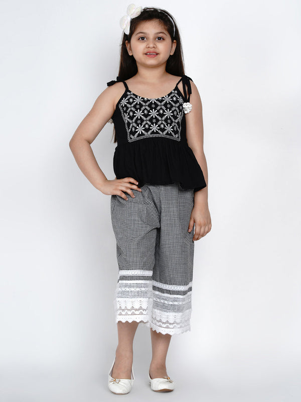 Girls White & Black Embellished Top with Trousers | WomensfashionFun.com