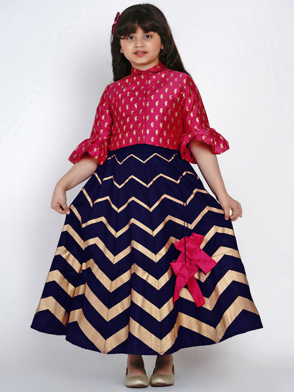 Pink & Navy Blue Ready To Wear Lehenga With Blouse | WomensfashionFun.com