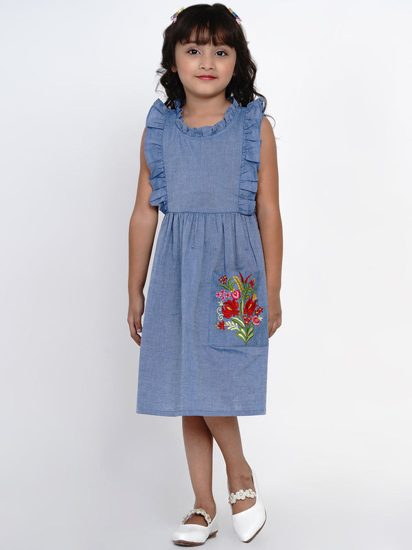 Girls Blue Solid Fit and Flare Dress | WomensfashionFun.com