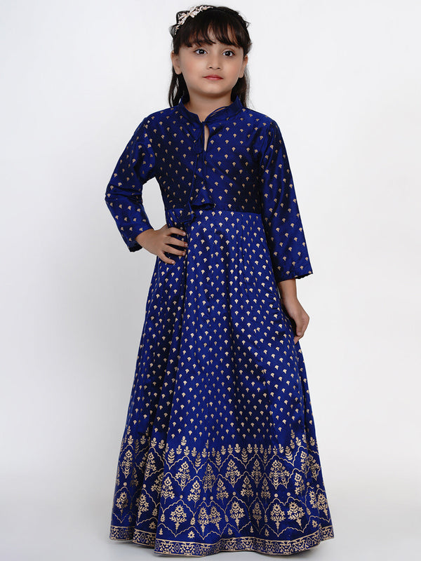 Girls Blue Printed Ethnic Maxi Dress | WomensfashionFun.com