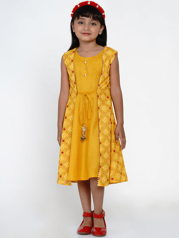 Girls Yellow Printed A-Line Dress | womensfashionfun