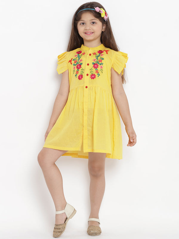 Girls Yellow Embroidered Dress | WomensfashionFun.com