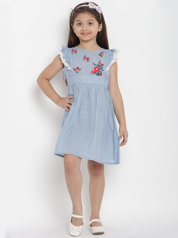 Girls Blue Striped Fit And Flare Dress | WomensfashionFun.com