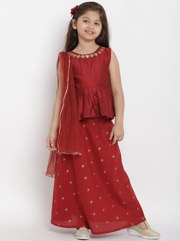 Girls Maroon Solid Top with Skirt | WomensfashionFun.com